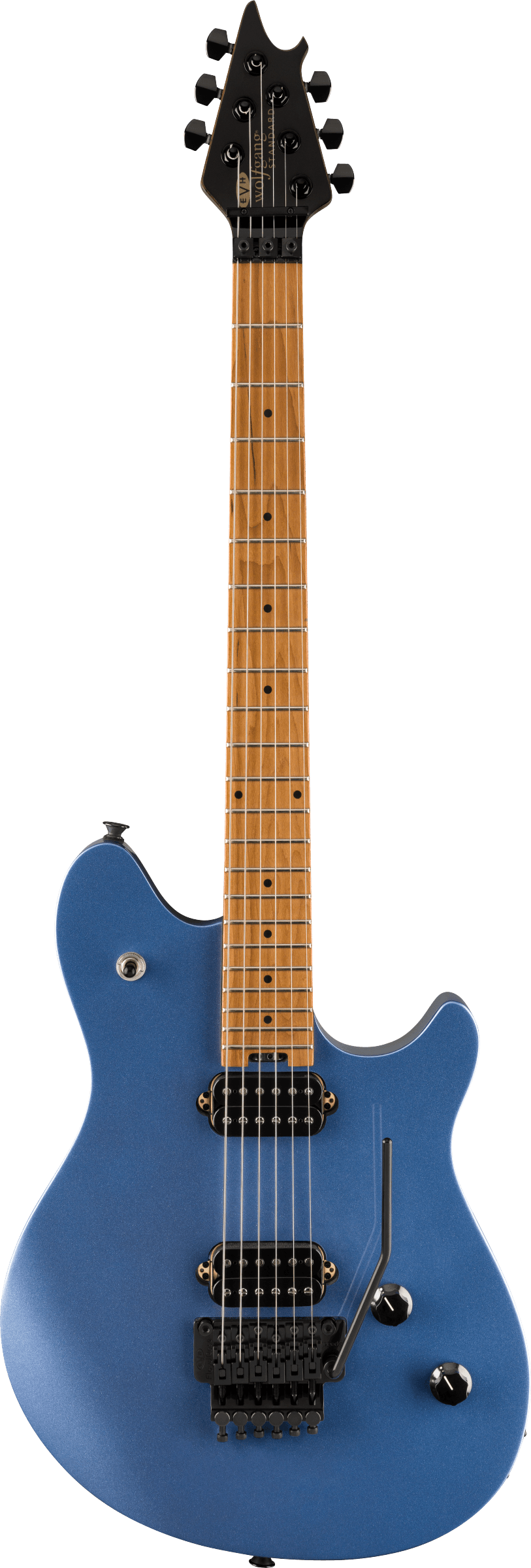 Full frontal of EVH Wolfgang WG Standard Baked Maple Fingerboard Pelham Blue.