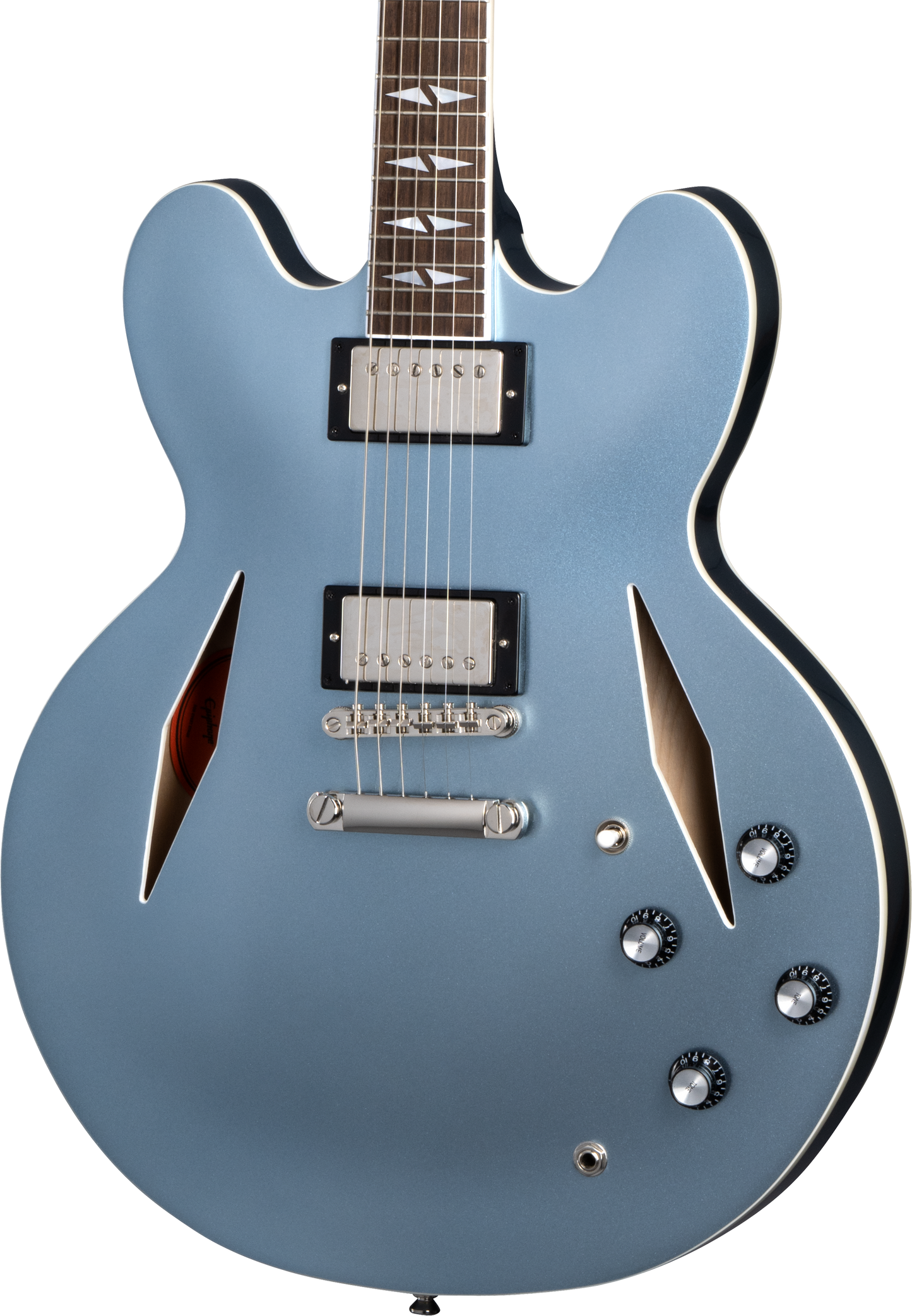 Front of Epiphone Dave Grohl DG-335 Pelham Blue.