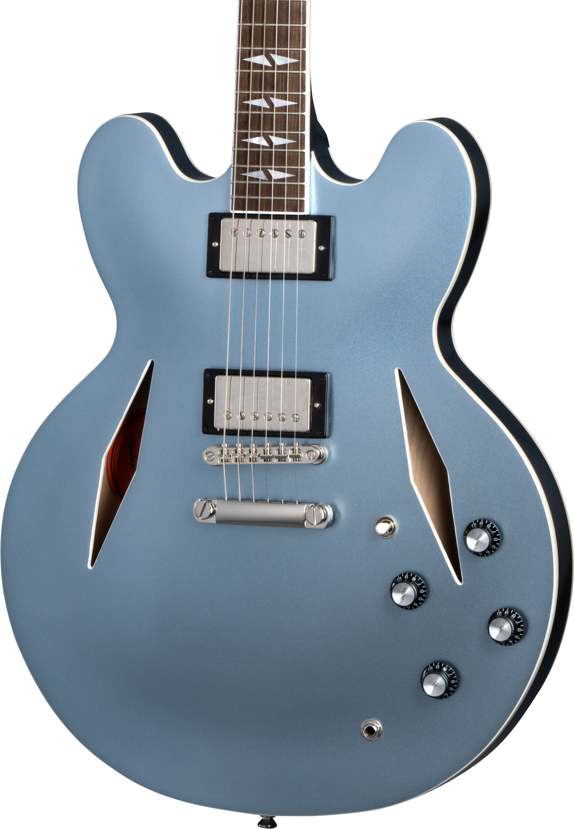 Front of Epiphone Dave Grohl DG-335 Pelham Blue.