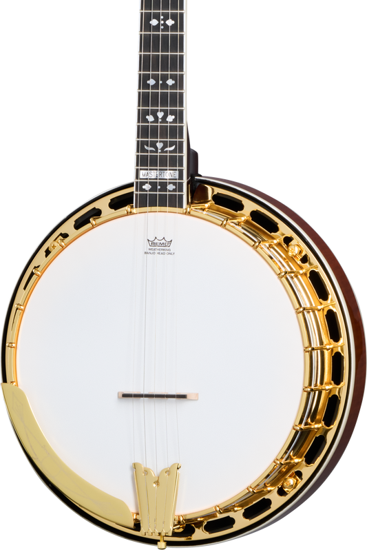 Front of Epiphone Earl Scruggs Golden Deluxe Banjo Natural.