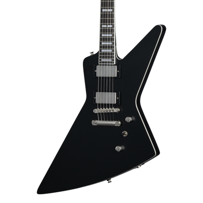 Front of Epiphone Extura Prophecy Aged Jet Black Metallic.