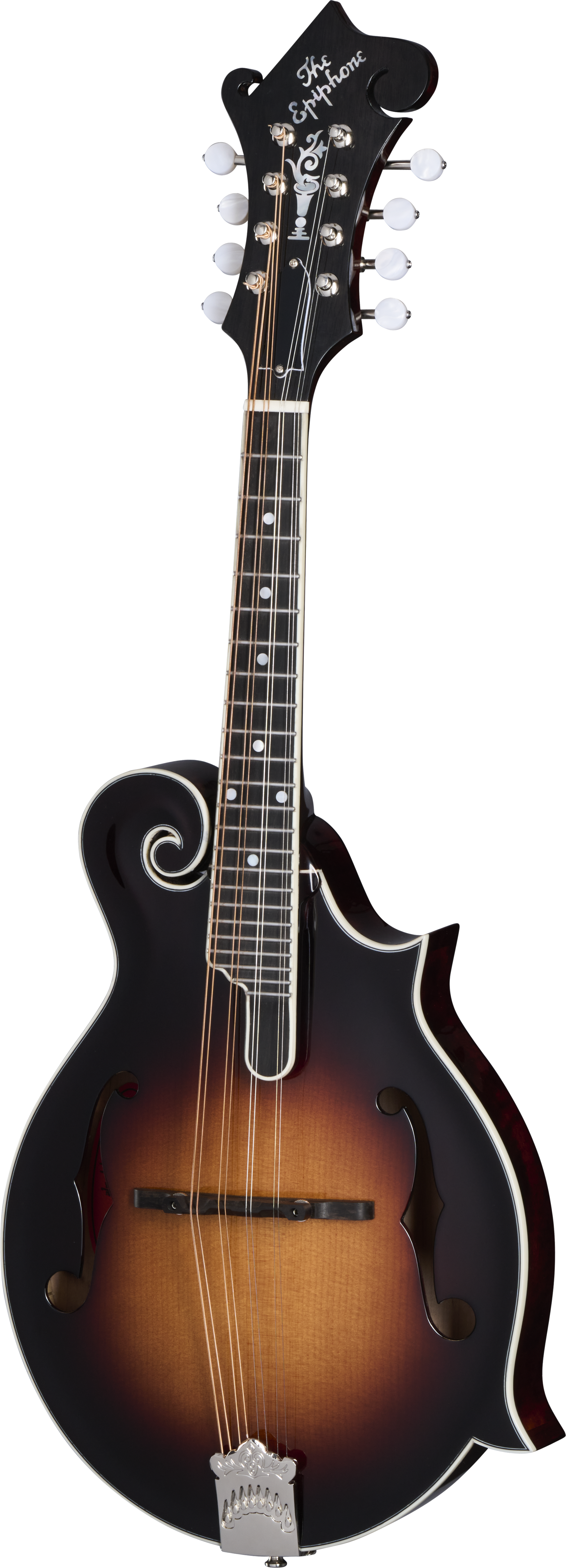 Full frontal of Epiphone F-5G Cremona Sunburst.