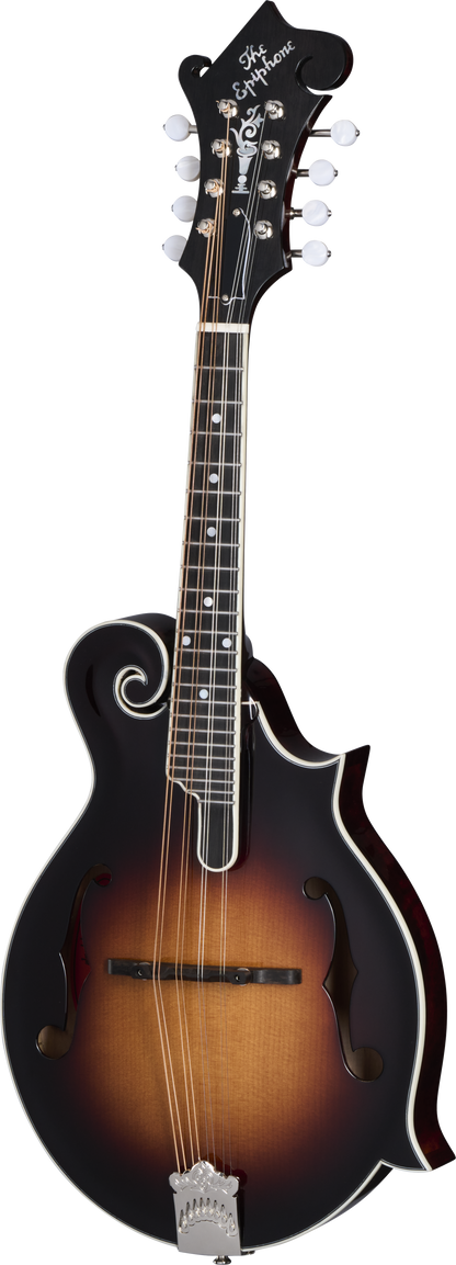 Full frontal of Epiphone F-5G Cremona Sunburst.