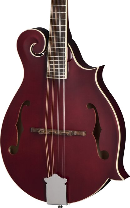 Front of Epiphone F-5 Studio Wine Red Satin.