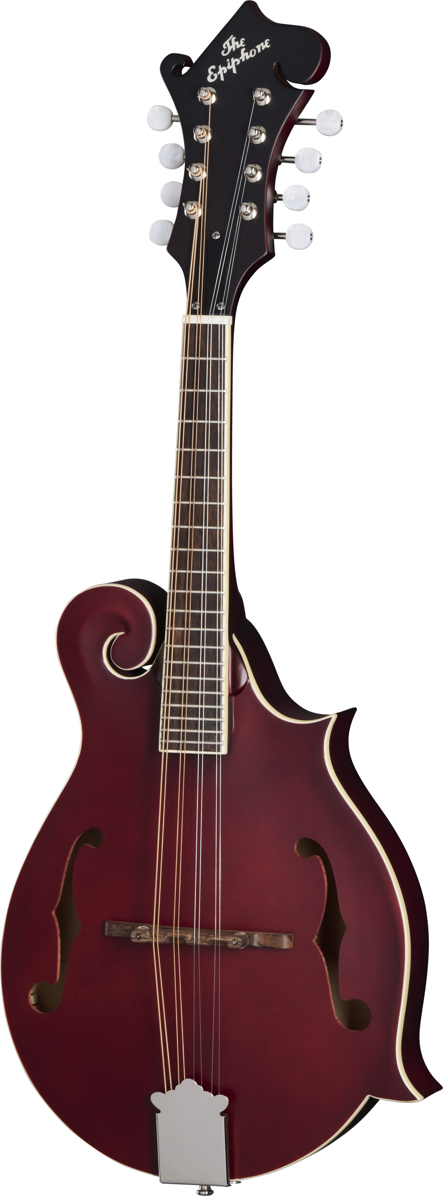 Full frontal of Epiphone F-5 Studio Wine Red Satin.