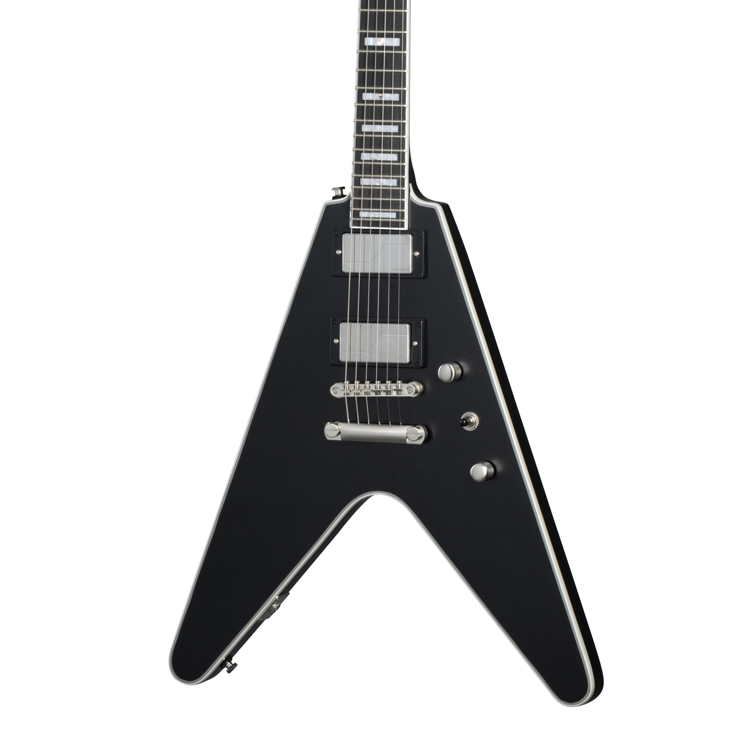 Front of Epiphone Flying V Prophecy Aged Jet Black Metallic.