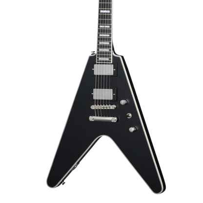 Front of Epiphone Flying V Prophecy Aged Jet Black Metallic.