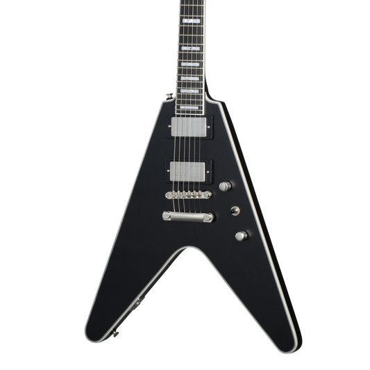 Front of Epiphone Flying V Prophecy Aged Jet Black Metallic.