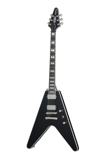 Full frontal of Epiphone Flying V Prophecy Aged Jet Black Metallic.