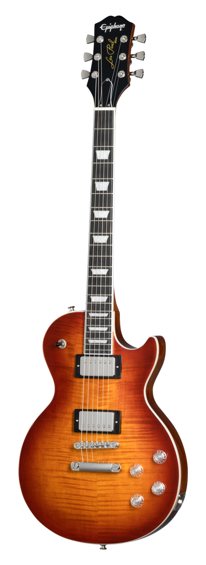 Full frontal of Epiphone Les Paul Modern Figured Mojave Burst.