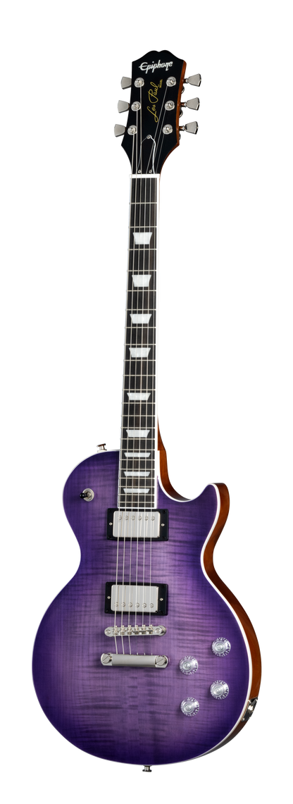 Full frontal of Epiphone Les Paul Modern Figured Purple Burst.