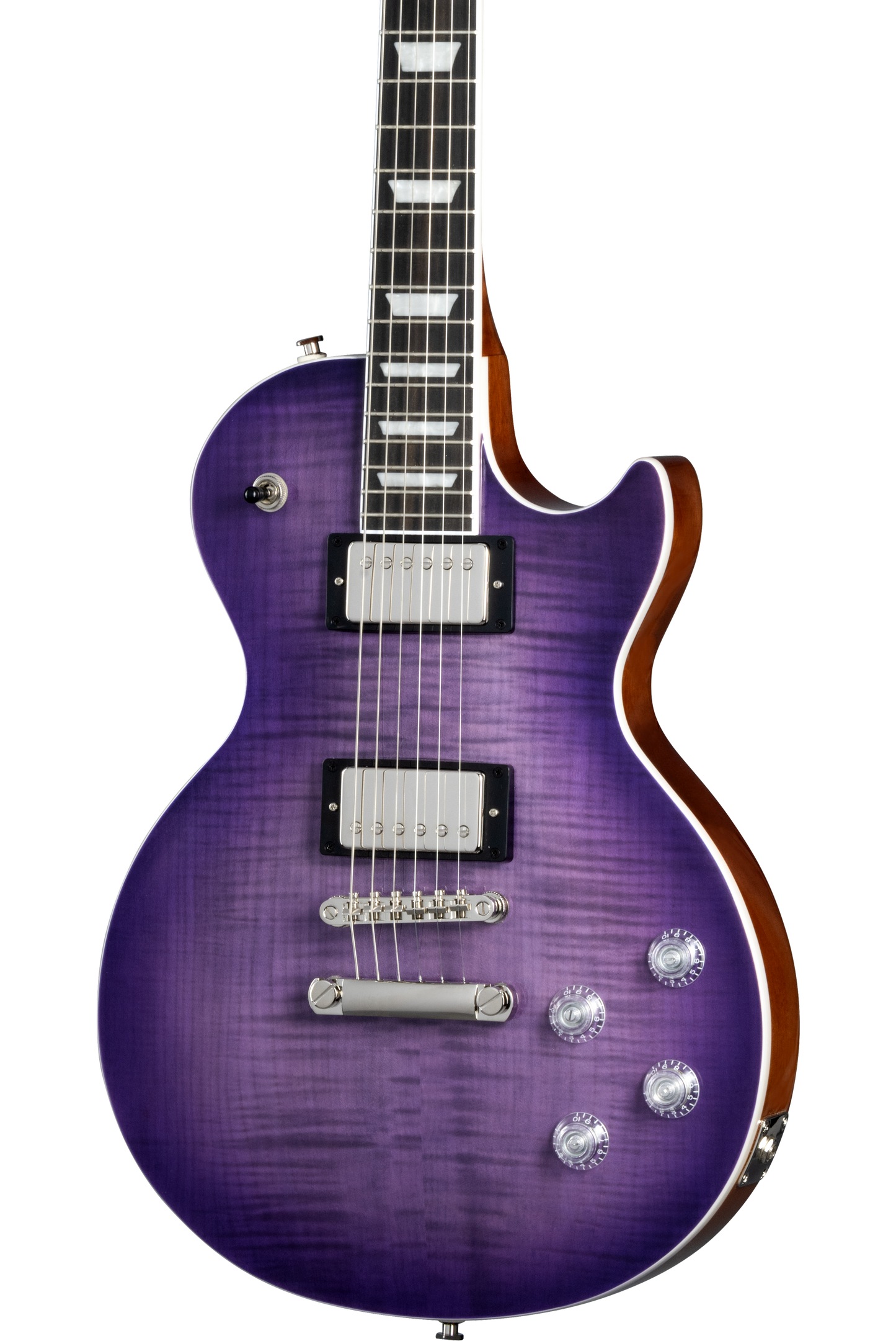 Front of Epiphone Les Paul Modern Figured Purple Burst.