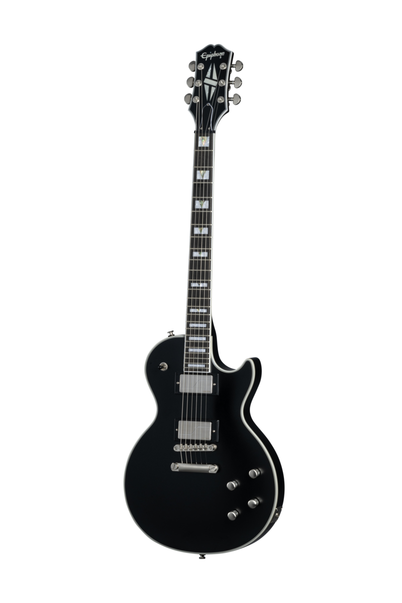 Full frontal of Epiphone Les Paul Prophecy Aged Jet Black Metallic.