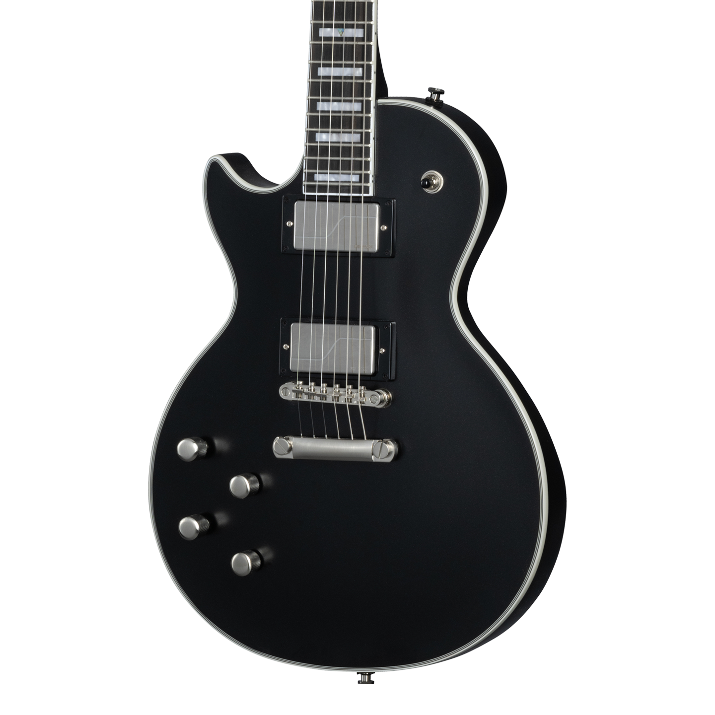 Front of Epiphone Les Paul Prophecy LH Aged Jet Black Metallic.