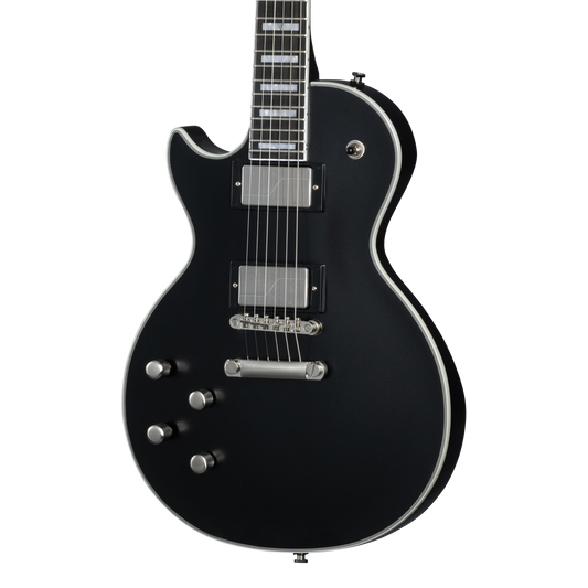 Front of Epiphone Les Paul Prophecy LH Aged Jet Black Metallic.