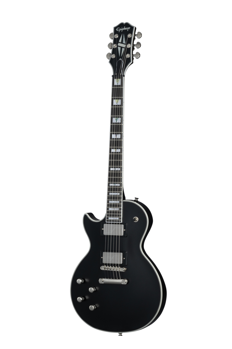 Full frontal of Epiphone Les Paul Prophecy LH Aged Jet Black Metallic.