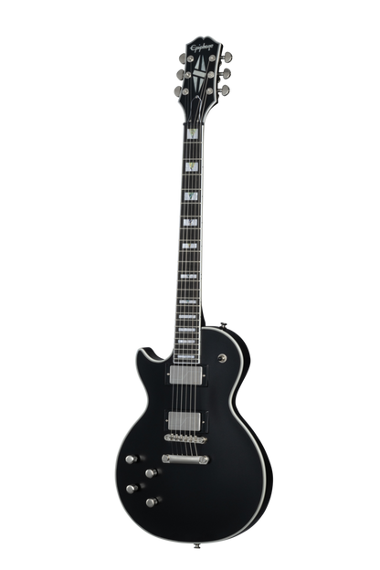 Full frontal of Epiphone Les Paul Prophecy LH Aged Jet Black Metallic.