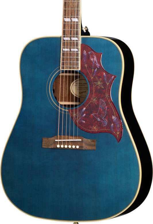 Front of Epiphone Miranda Lambert Bluebird Solid-Top Bluebonnet.