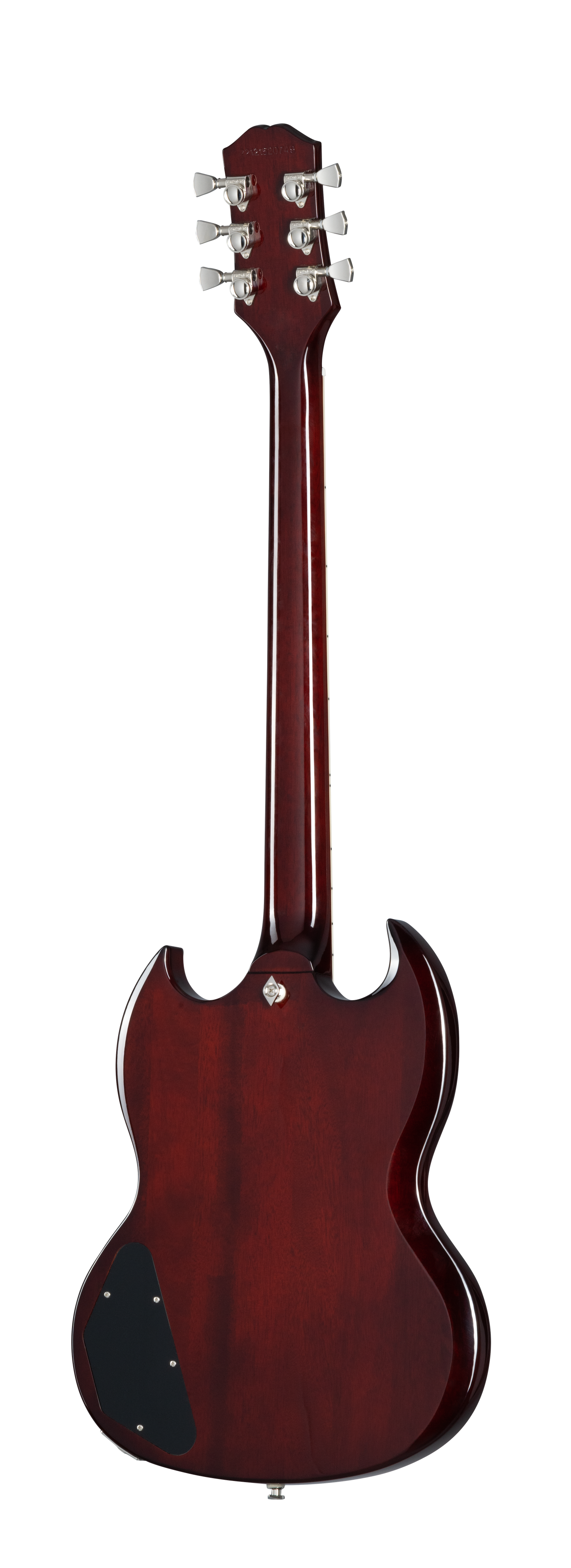 Back of Epiphone SG Modern Figured Mojave Burst.