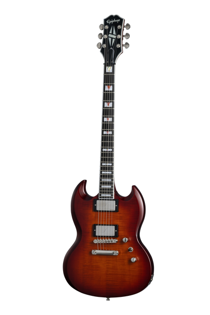 Full frontal of Epiphone SG Prophecy Aged Bengal Tiger Burst.