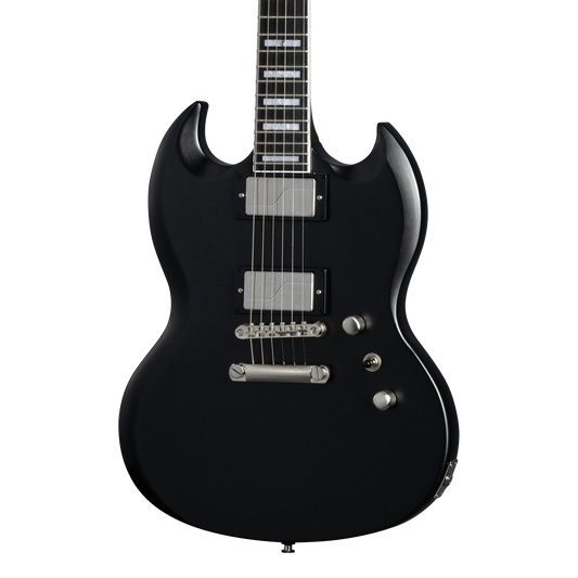 Front of Epiphone SG Prophecy Aged Jet Black Metallic.