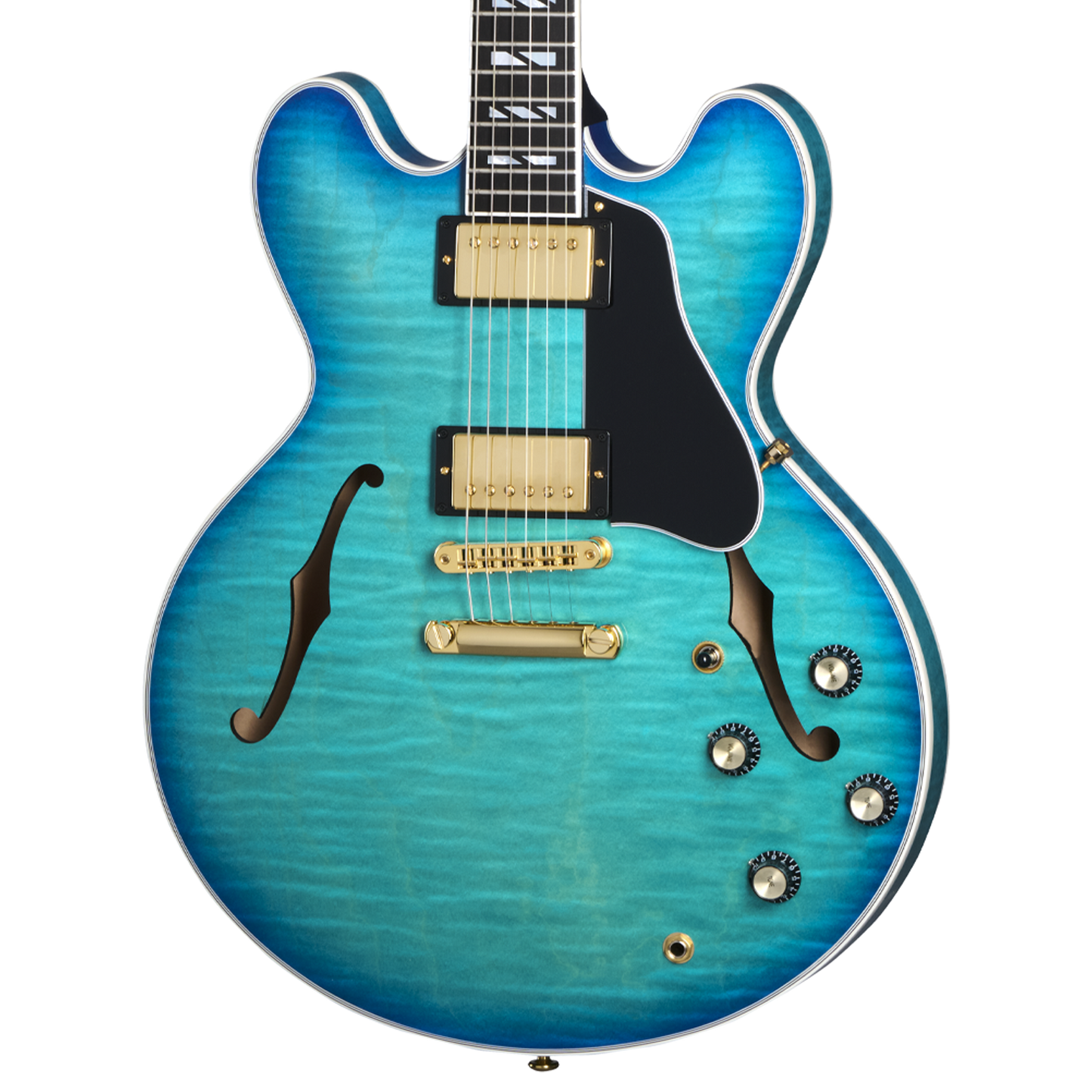 Close up of front of Gibson USA ES Supreme Blueberry Burst w/case