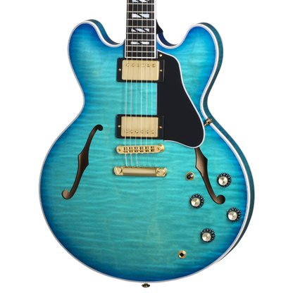 Close up of front of Gibson USA ES Supreme Blueberry Burst w/case