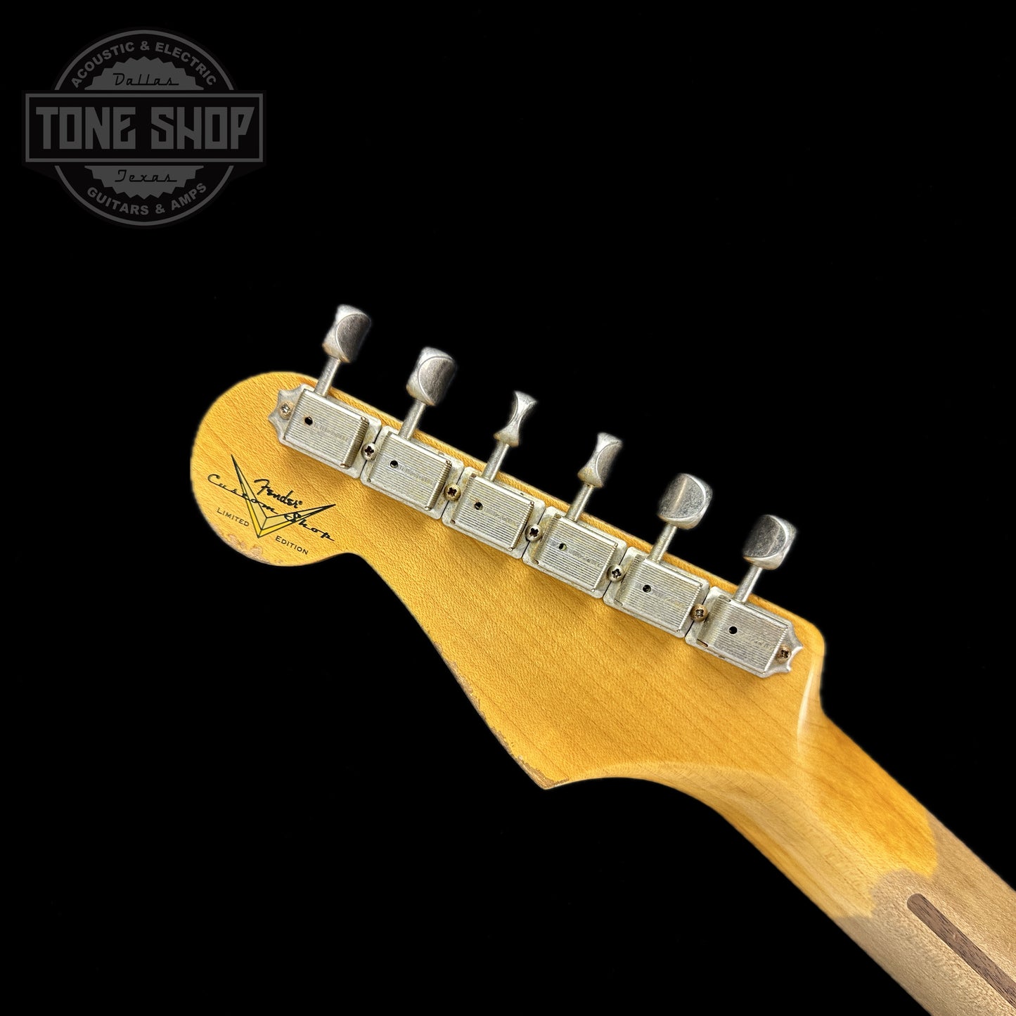 Back of headstock of Used 2020 Fender Custom Shop '56 Stratocaster Sonic Blue Over 3 Tone Sunburst.