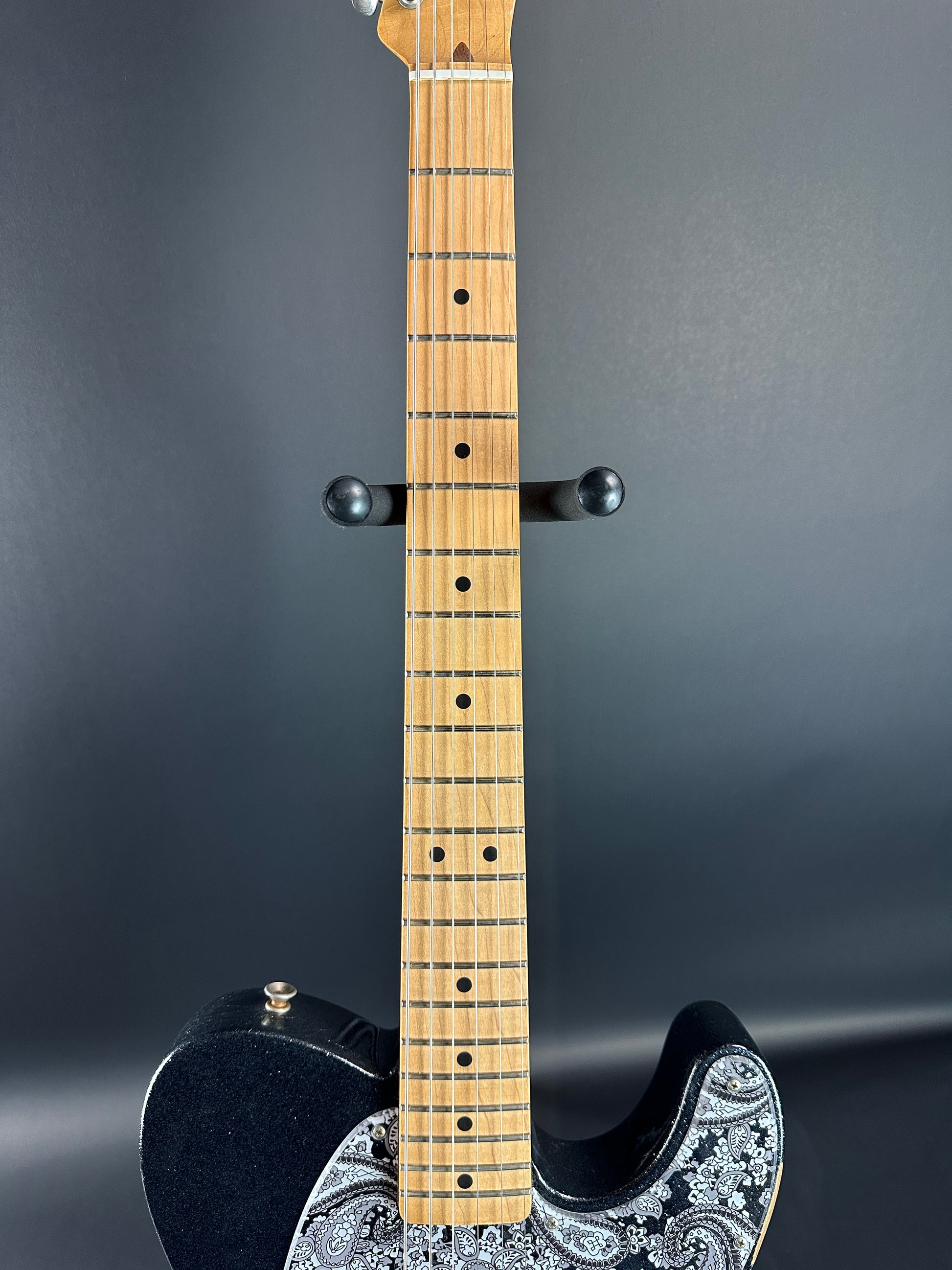 Fretboard of Used Fender Brad Paisley Esquire Black Sparkle.