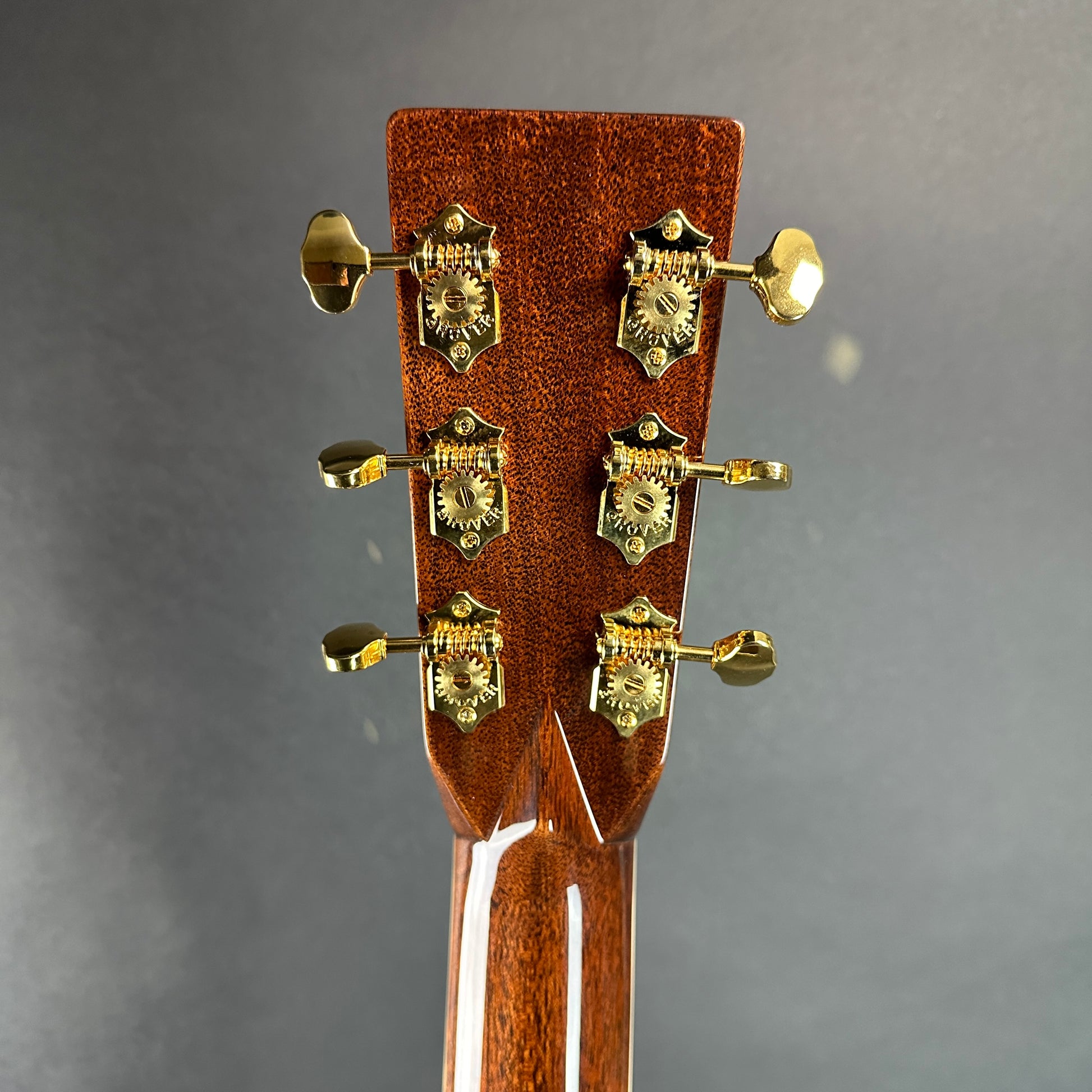 Back of headstock of Used Martin D-42 Natural.