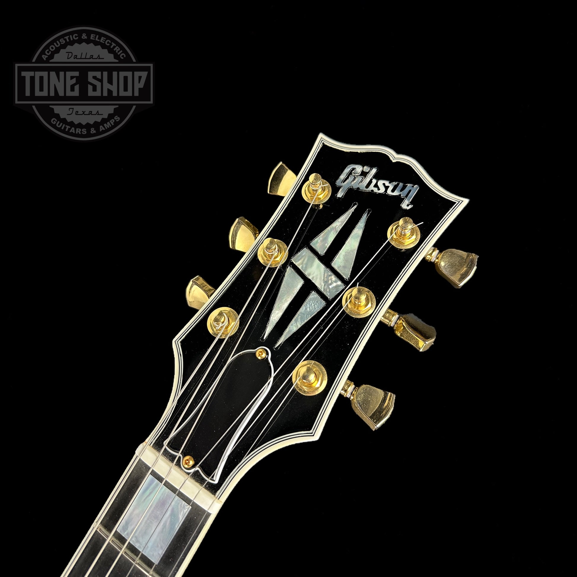 Front of headstock of Used Gibson Custom Shop Axcess Ebony.