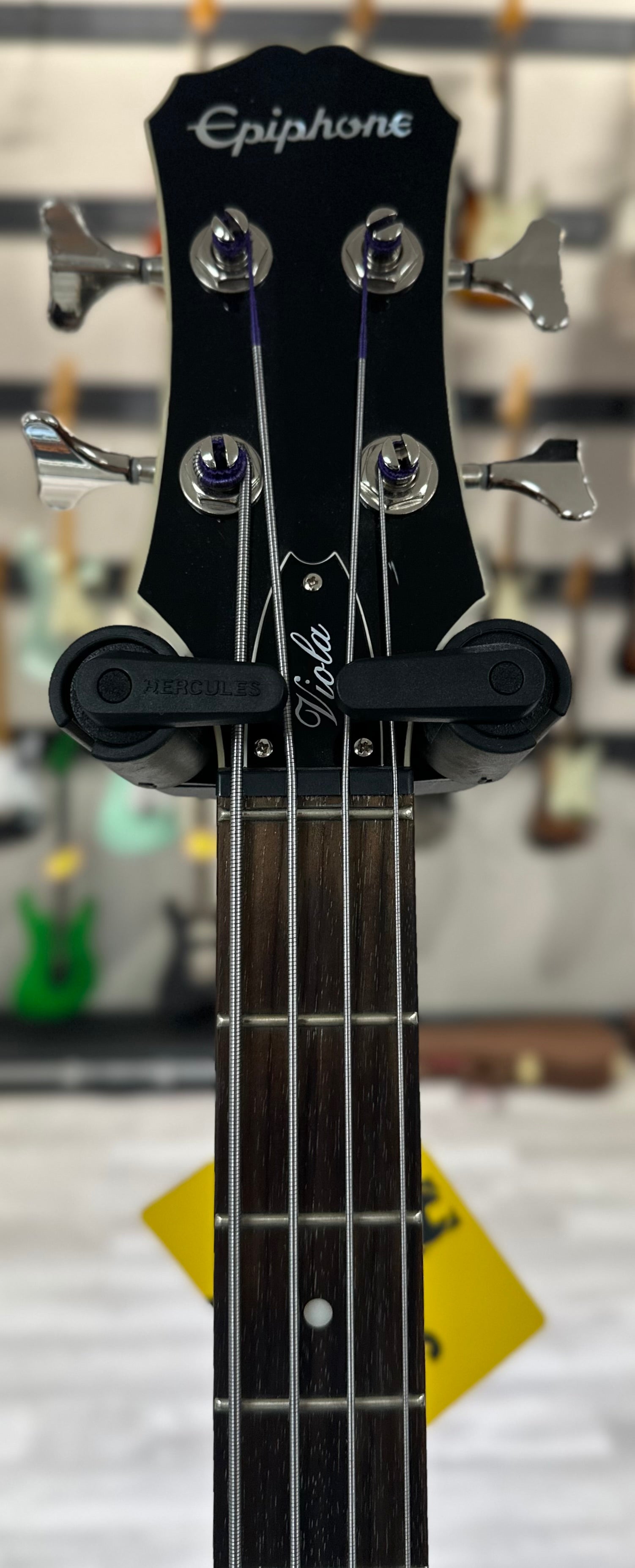 Headstock of Used Epiphone Viola Bass Sunburst w/case TSS4181