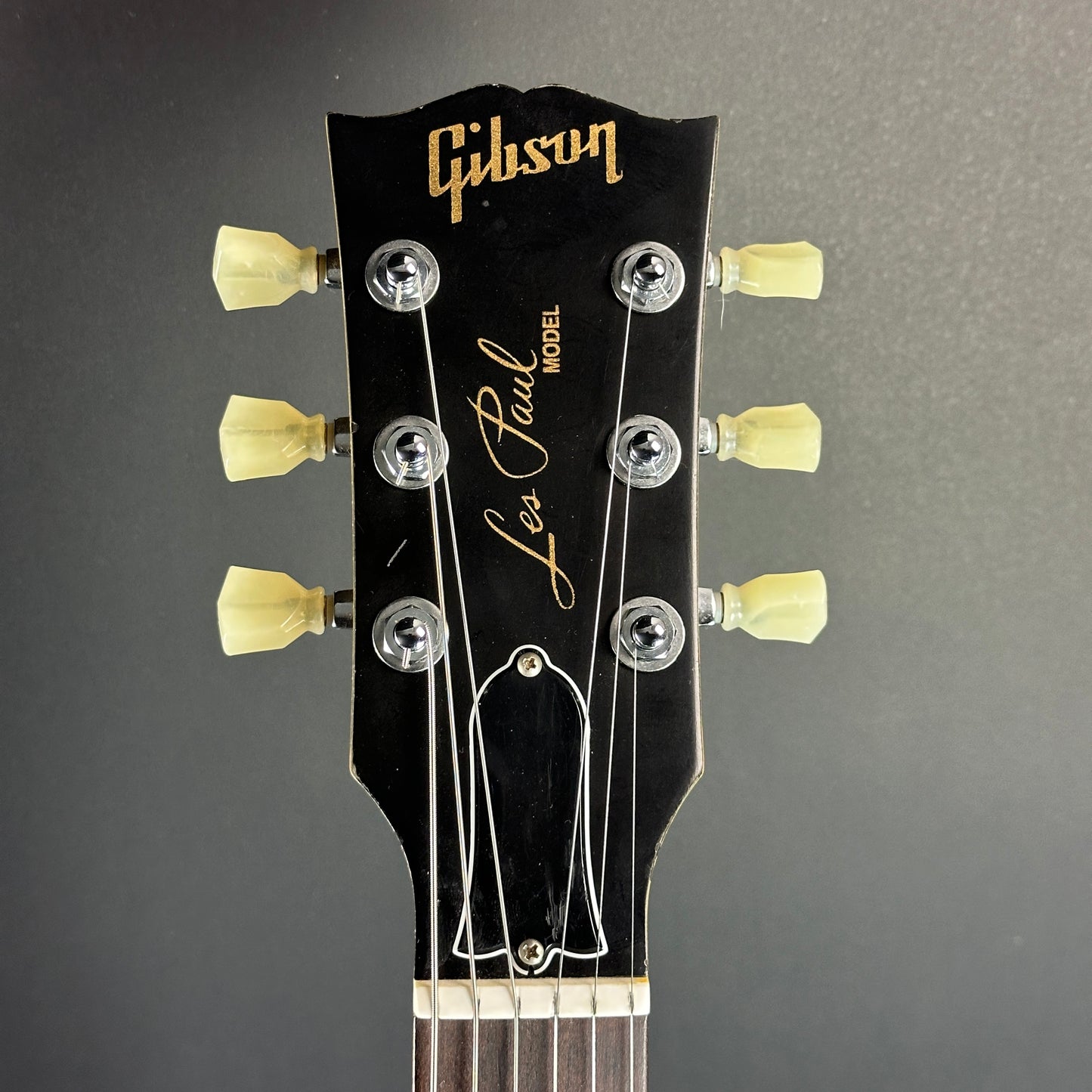 Front of headstock of Used Gibson USA Les Paul Melody Maker.