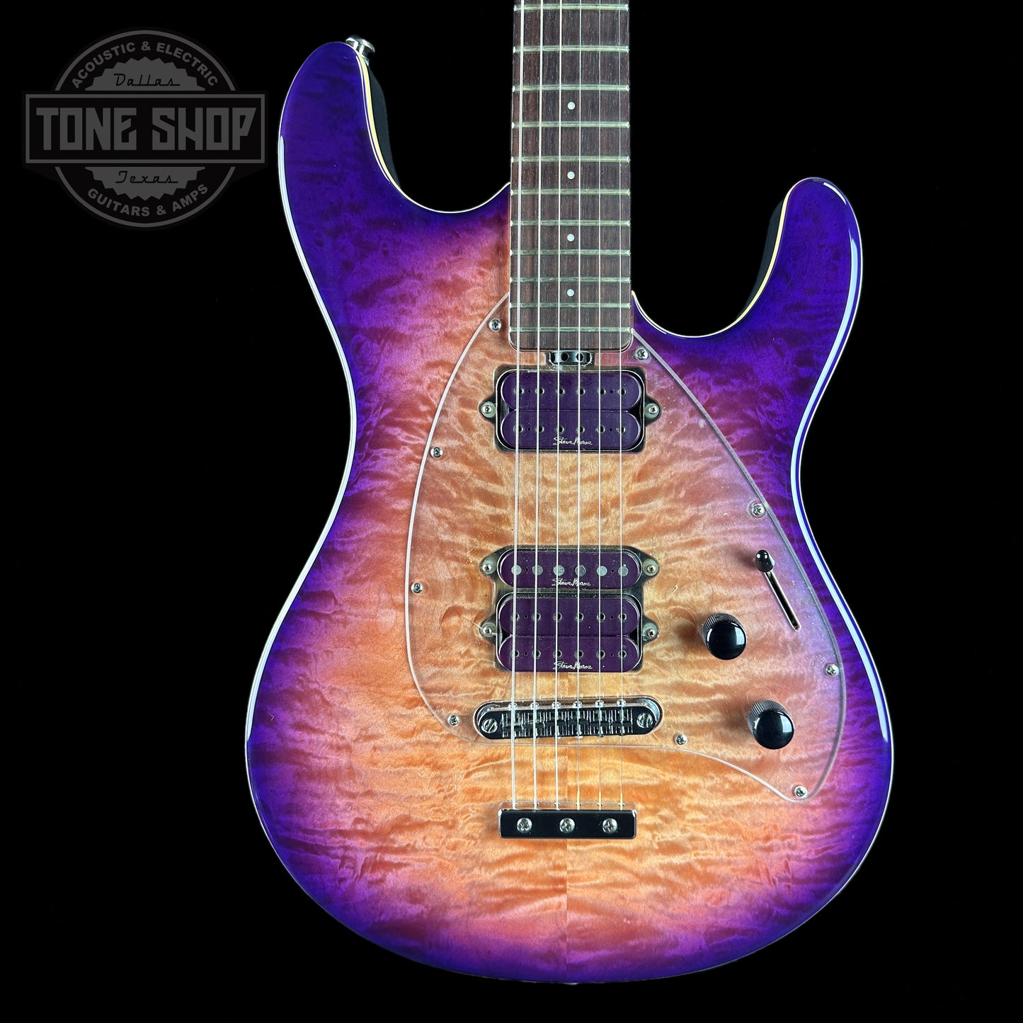 Front of Used 2008 Ernie Ball Steve Morse Y2D Purple Sunset.