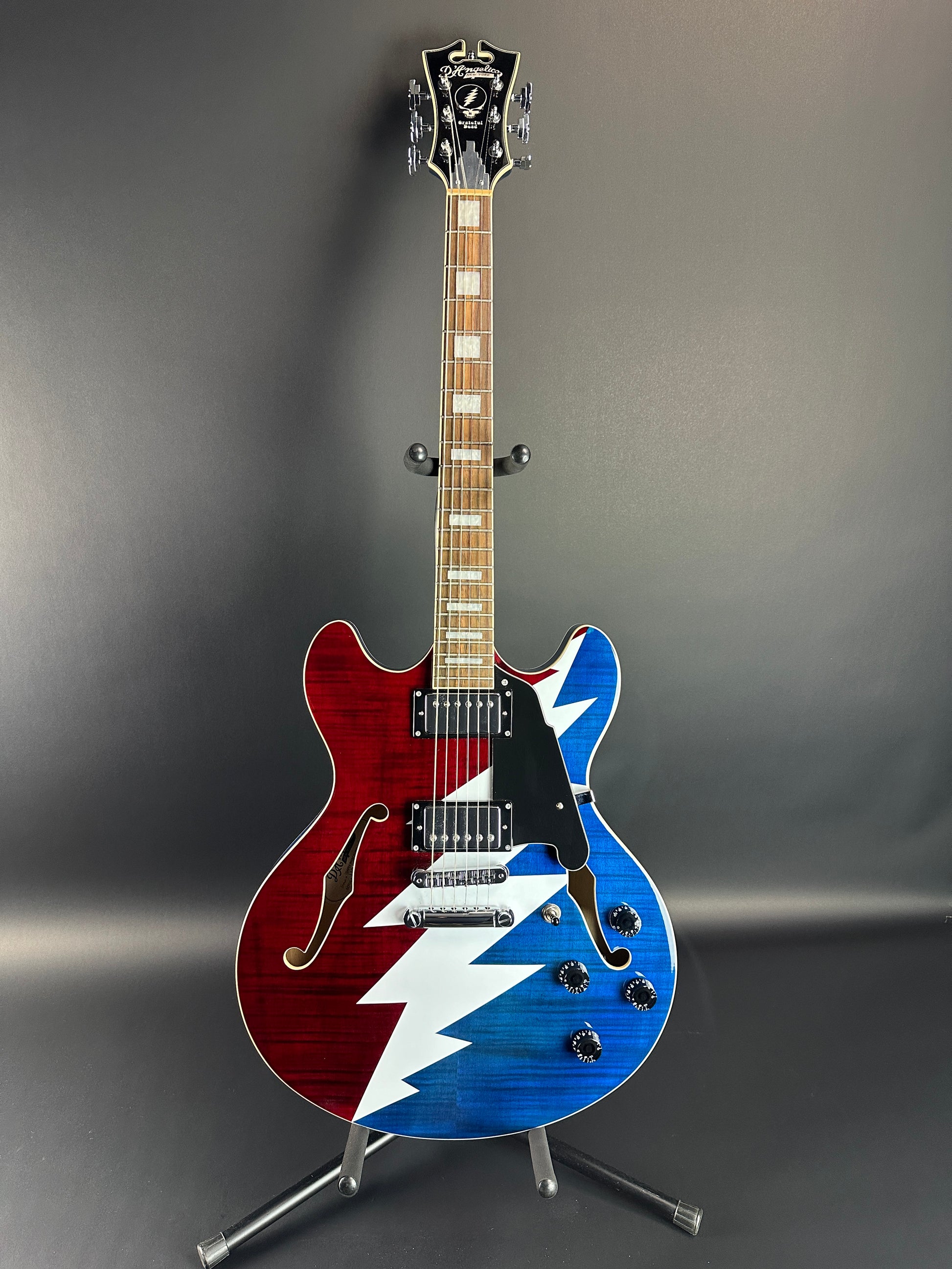 Full front of Used D'Angelico Premier Grateful Dead DC Semi-Hollow.