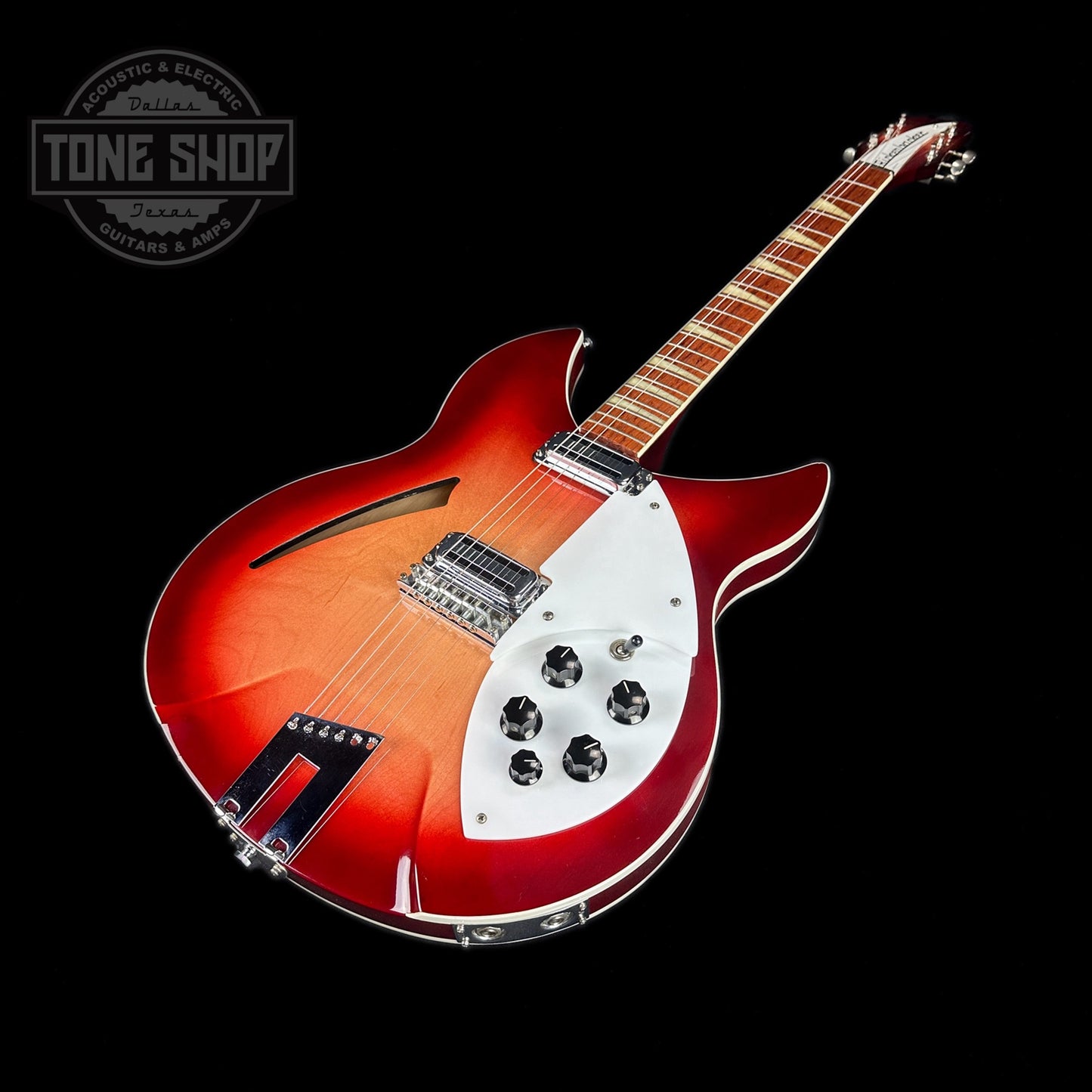 Front angle of Used 1997 Rickenbacker 360V64 Fireglow.