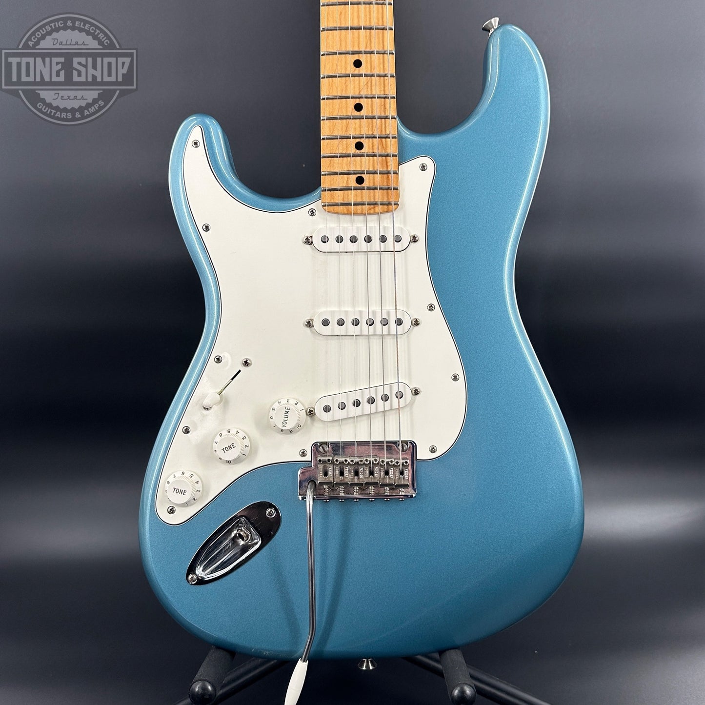 Front of body of Used Fender Player Strat Blue Left Handed.