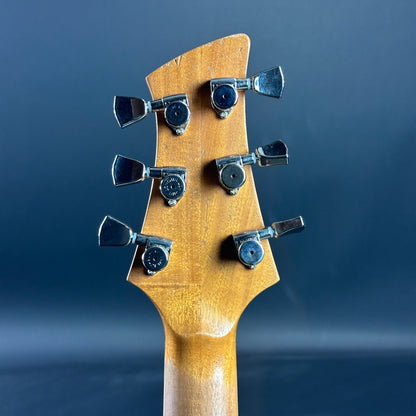 Back of headstock of Used Friedman Aged Metro D Reseda Green.