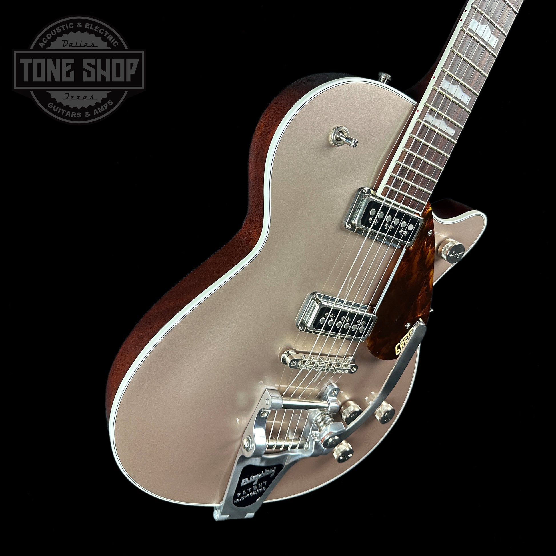 Front angle of Used Gretsch G6128T Players DS Sahara Mist.