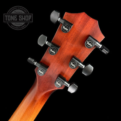 Back of headstock of Used Taylor 424ce Ltd Urban Ash Autumn Burst.