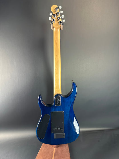 Full back of Used Sterling by MusicMan John Petrucci Quilt Top Trans Blue.