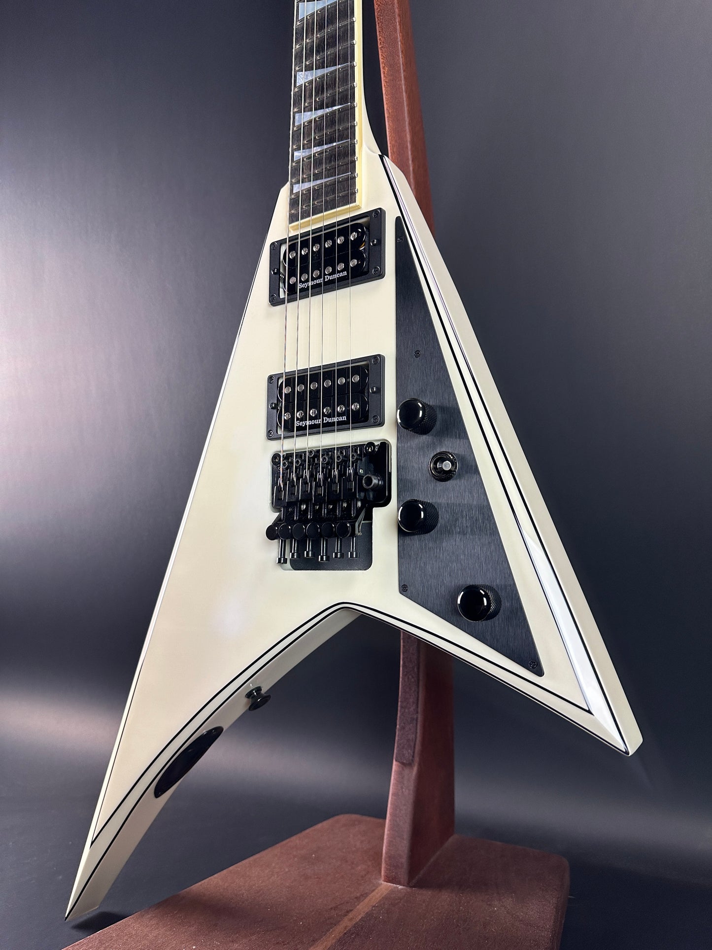 Front angle of Used Jackson USA RR1 Rhoads Pinstripe Floyd Rose.