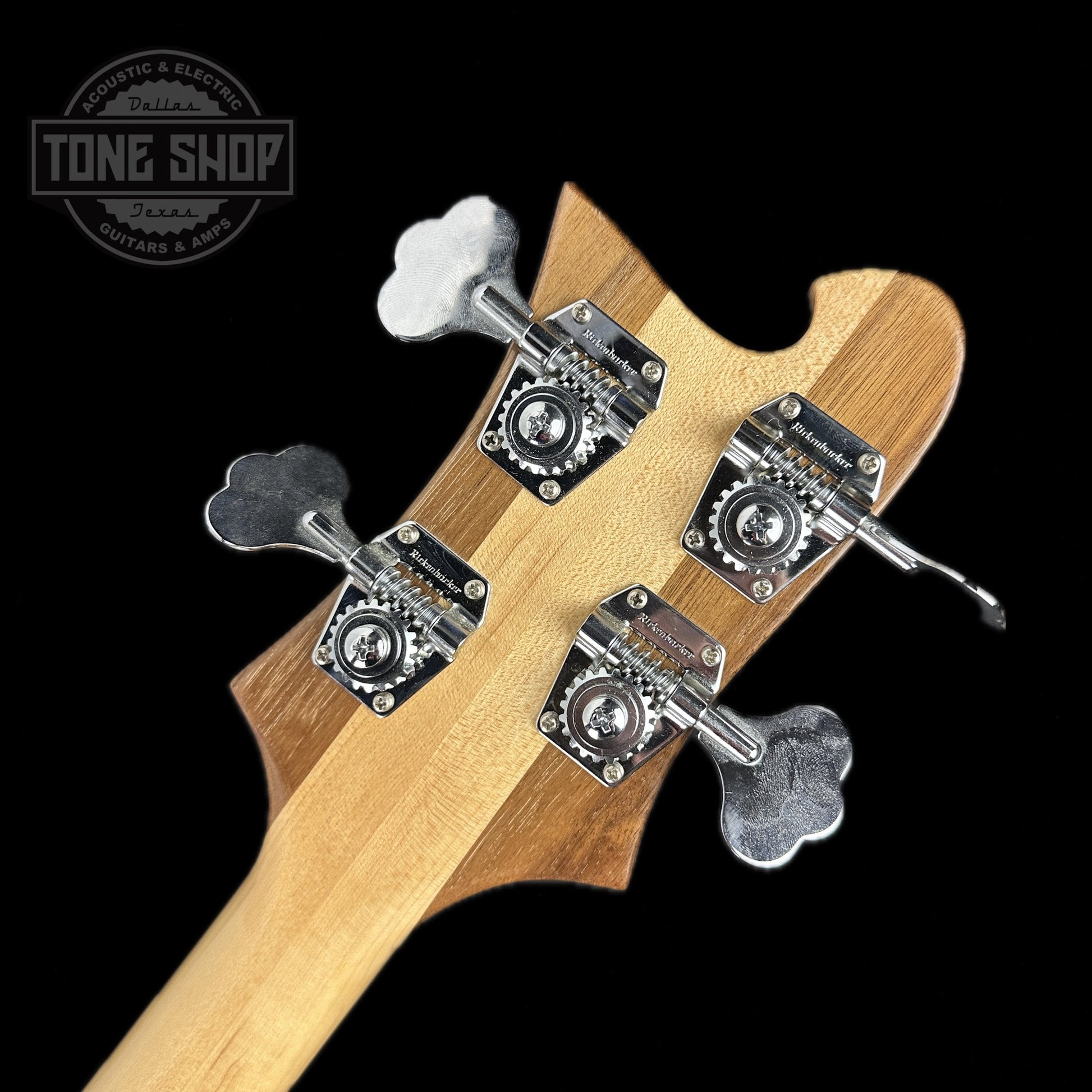 Back of headstock of Used 2013 Rickenbacker 4003 Maple Glow Bass.