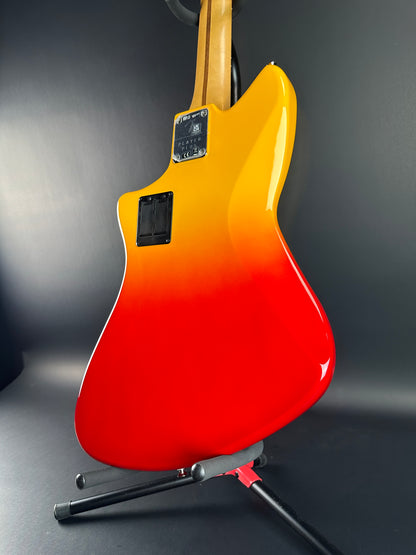 Back angle of Used Fender Player Plus Meteora Bass Tequila Sunrise.