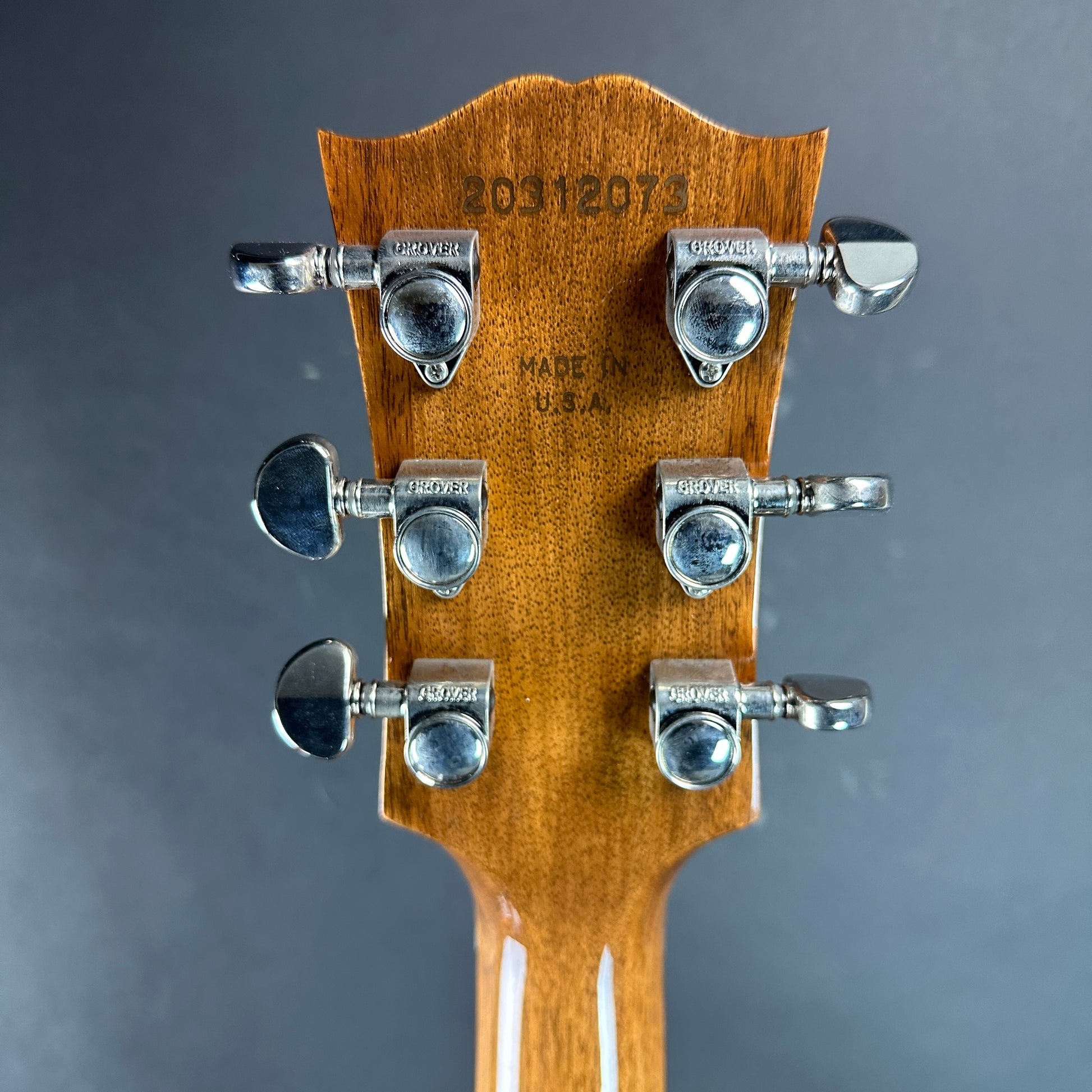 Back of headstock of Used Gibson SJ-200 Studio Rosewood.