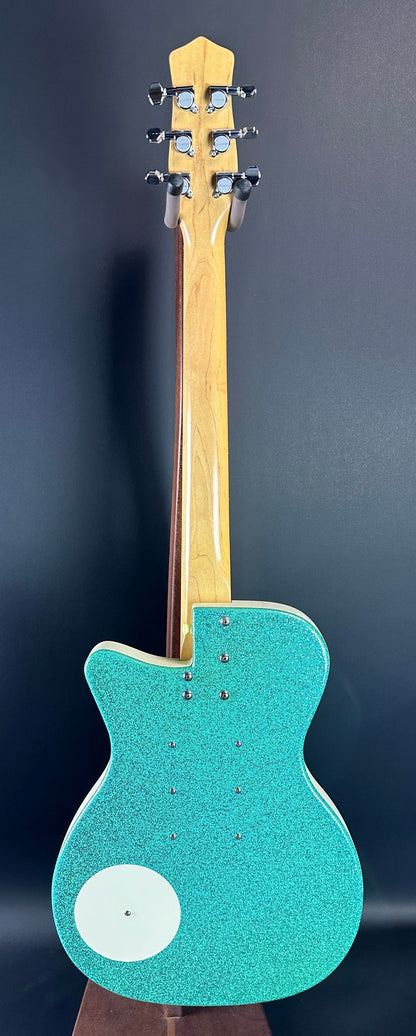 Full back of Used Danelectro '56 U3 Green Sparkle.