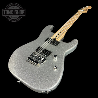 Front angle of Charvel Custom Shop SD 2H FR Silver Sparkle.