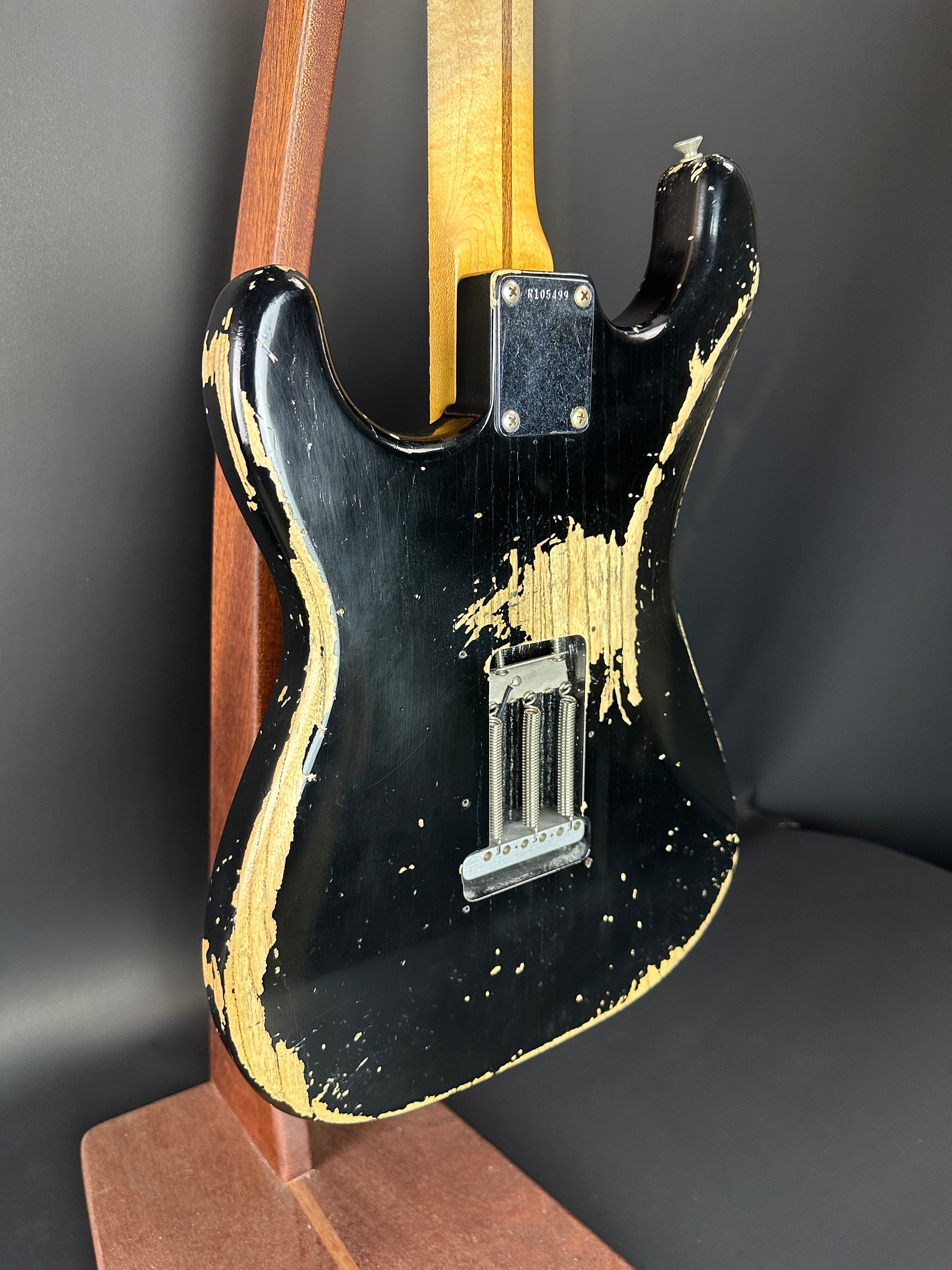 Back angle of Used Fender Custom Shop '57 Stratocaster Relic Black.