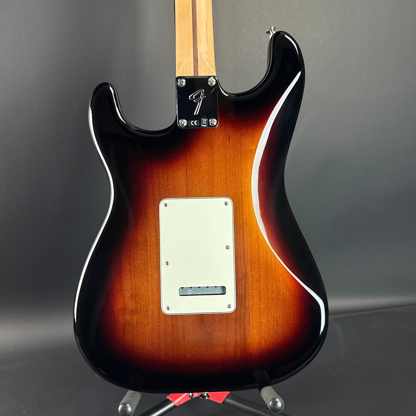 Back of Used Fender Player Strat 3 Color Sunburst.