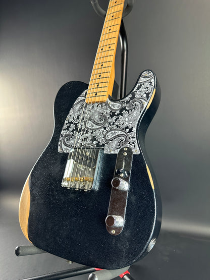 Front angle of Used Fender Brad Paisley Esquire Black Sparkle.